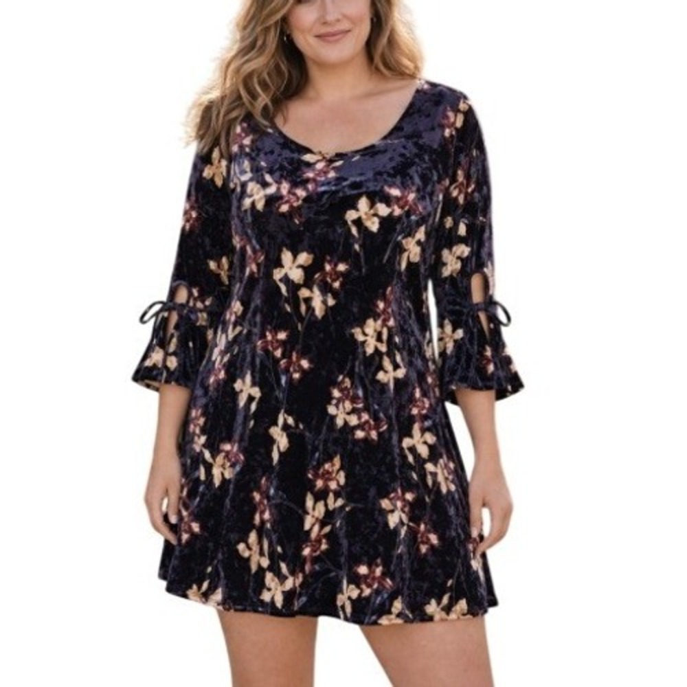 Gilli Velvet Floral Mini Dress Size 1X Blue Romantic Dark Fairy Whimsigoth Boho